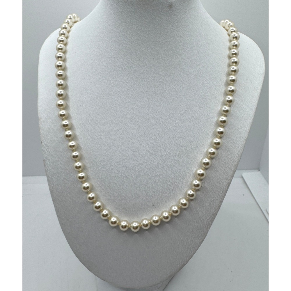 Vintage Cream Faux Pearl Knotted Strand Necklace Filigree Clasp Coquette Preppy